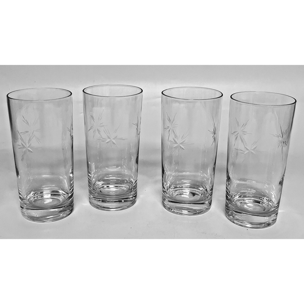 Vintage Etched‎ Atomic Starburst Pattern MCM Highball Glasses Set Of 4 EUC